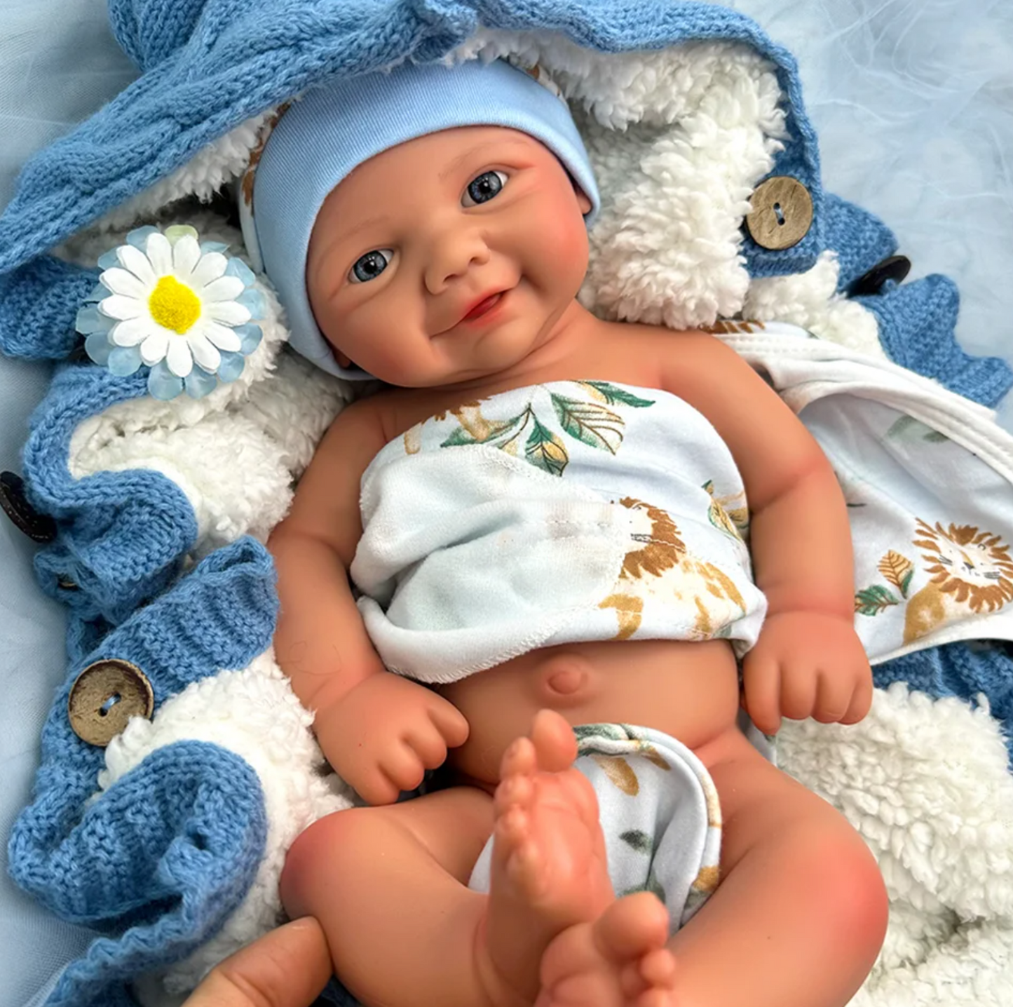 Charlie 17-Inch Full Silicone Baby Doll – Realistic Smiling Preemie Reborn Baby Boy or Girl