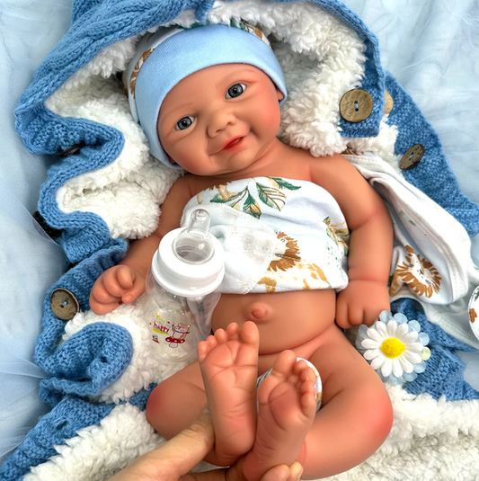 Charlie 17-Inch Full Silicone Baby Doll – Realistic Smiling Preemie Reborn Baby Boy or Girl