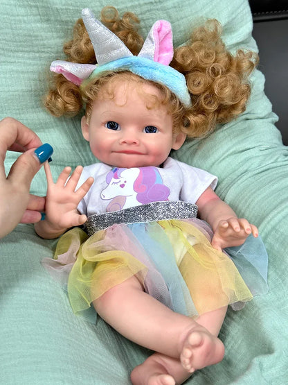 Maya 16-Inch Full Silicone Baby Doll – Realistic Open-Eye Reborn Baby Girl with Hand-Rooted Blonde Hair