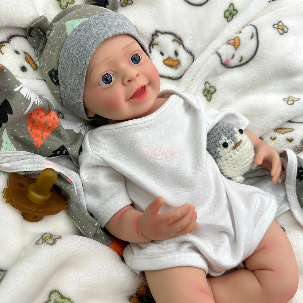 Noah 18-Inch Full Silicone Baby Doll – Realistic Open-Eye Reborn Baby Boy with Open Mouth & Blue Eyes