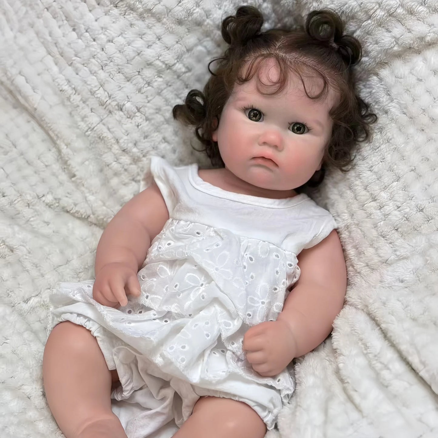 Charlotte 18-Inch Full Silicone Baby Doll – Realistic Reborn Baby Girl with Open Mouth & Hand-Rooted Hair