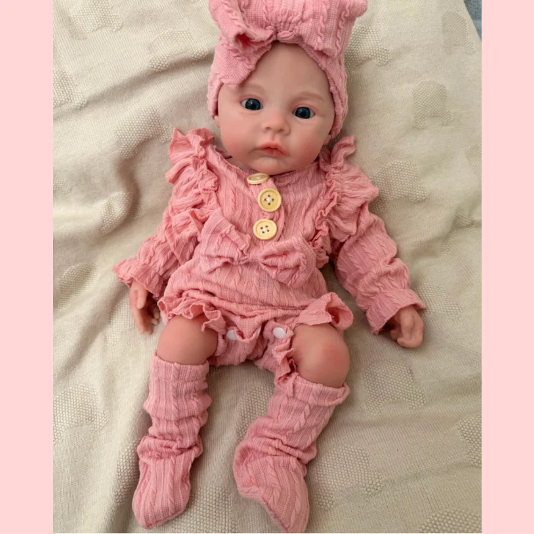 Meadow 18-Inch Full Silicone Baby Doll – Realistic Open-Eye Reborn Baby Girl with Open Mouth
