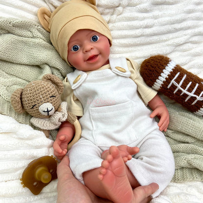Noah 18-Inch Full Silicone Baby Doll – Realistic Open-Eye Reborn Baby Boy with Open Mouth & Blue Eyes