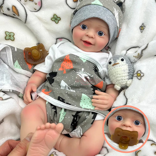 Noah 18-Inch Full Silicone Baby Doll – Realistic Open-Eye Reborn Baby Boy with Open Mouth & Blue Eyes