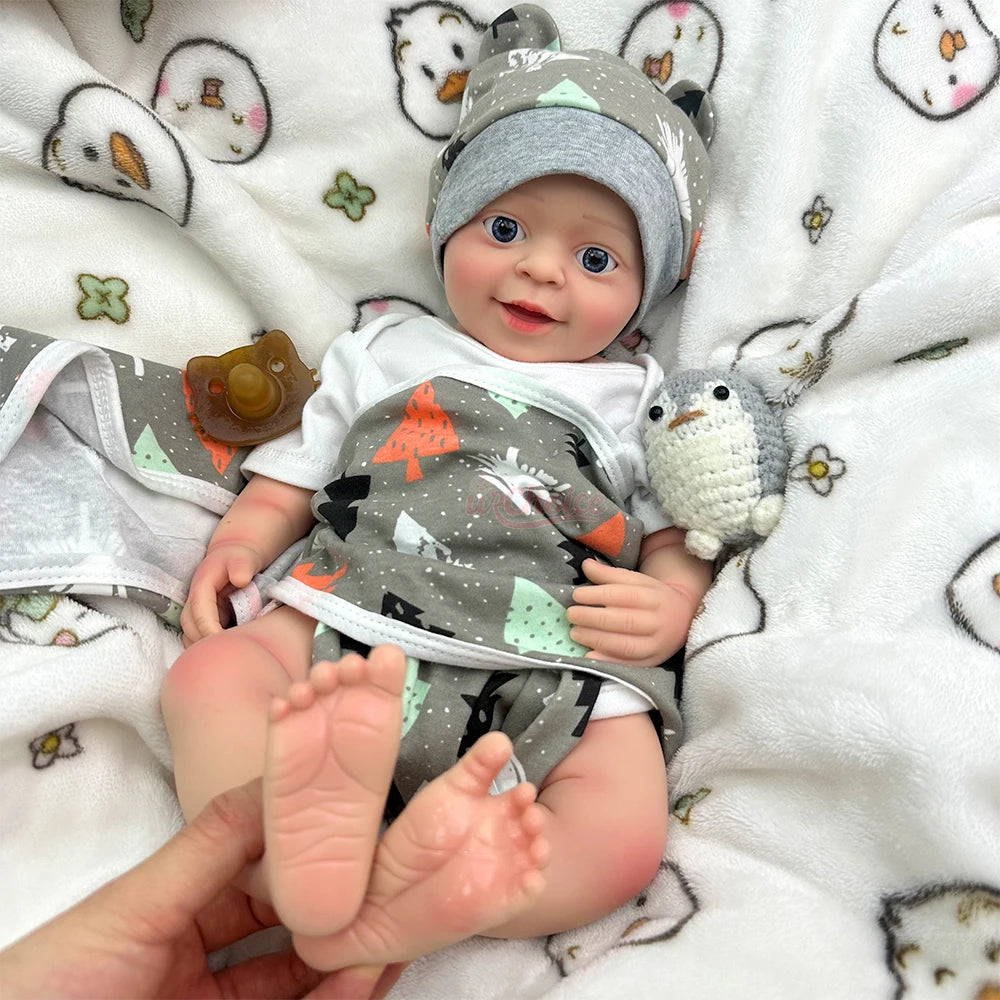 Noah 18-Inch Full Silicone Baby Doll – Realistic Open-Eye Reborn Baby Boy with Open Mouth & Blue Eyes