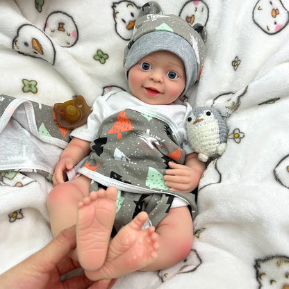 Noah 18-Inch Full Silicone Baby Doll – Realistic Open-Eye Reborn Baby Boy with Open Mouth & Blue Eyes
