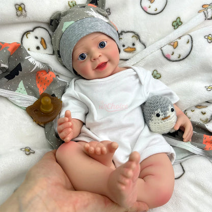 Noah 18-Inch Full Silicone Baby Doll – Realistic Open-Eye Reborn Baby Boy with Open Mouth & Blue Eyes