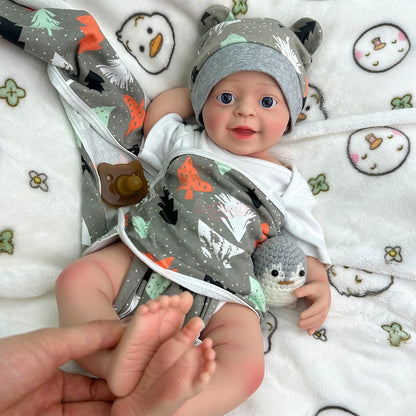 Noah 18-Inch Full Silicone Baby Doll – Realistic Open-Eye Reborn Baby Boy with Open Mouth & Blue Eyes