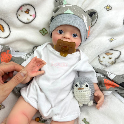 Noah 18-Inch Full Silicone Baby Doll – Realistic Open-Eye Reborn Baby Boy with Open Mouth & Blue Eyes