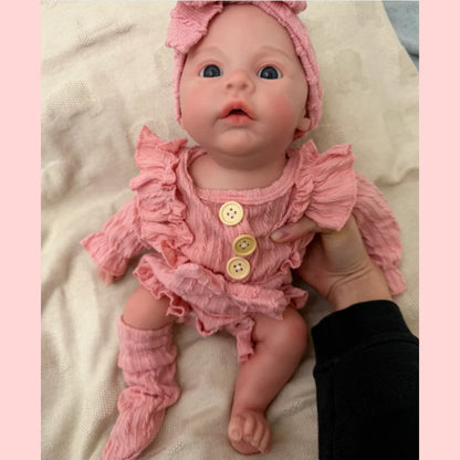 Meadow 18-Inch Full Silicone Baby Doll – Realistic Open-Eye Reborn Baby Girl with Open Mouth