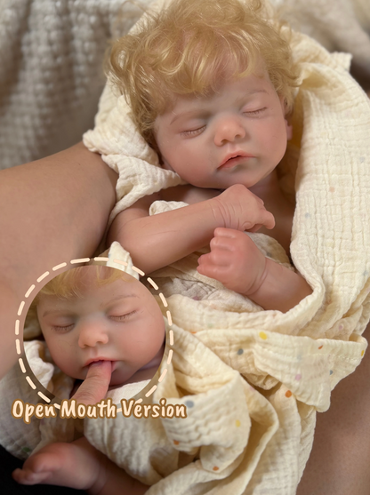 Sam 18-Inch Full Silicone Baby Doll – Realistic Sleeping Reborn Baby Boy or Girl with Open Mouth