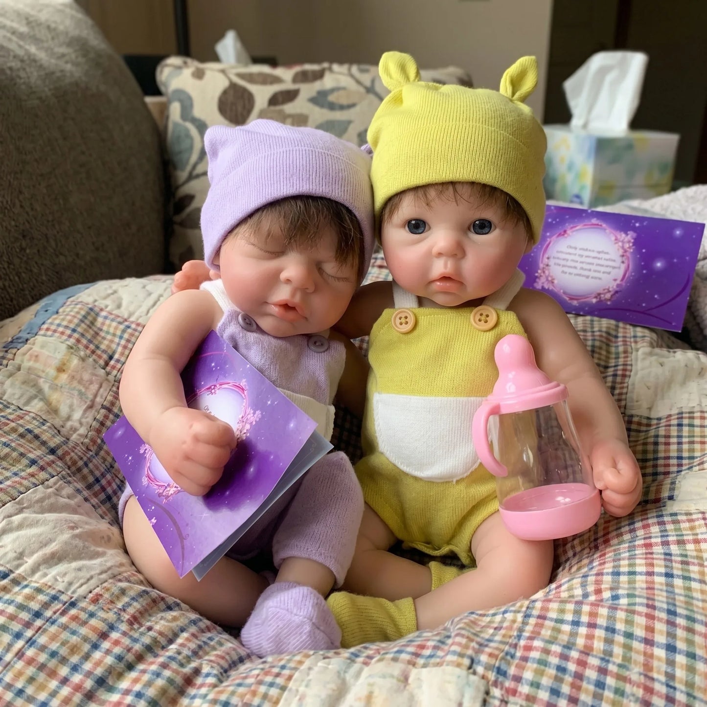 Elsie & Evie 13-Inch Full Silicone Baby Dolls – Awake or Sleeping Reborn Twin Baby Girls with Hand-Rooted Hair